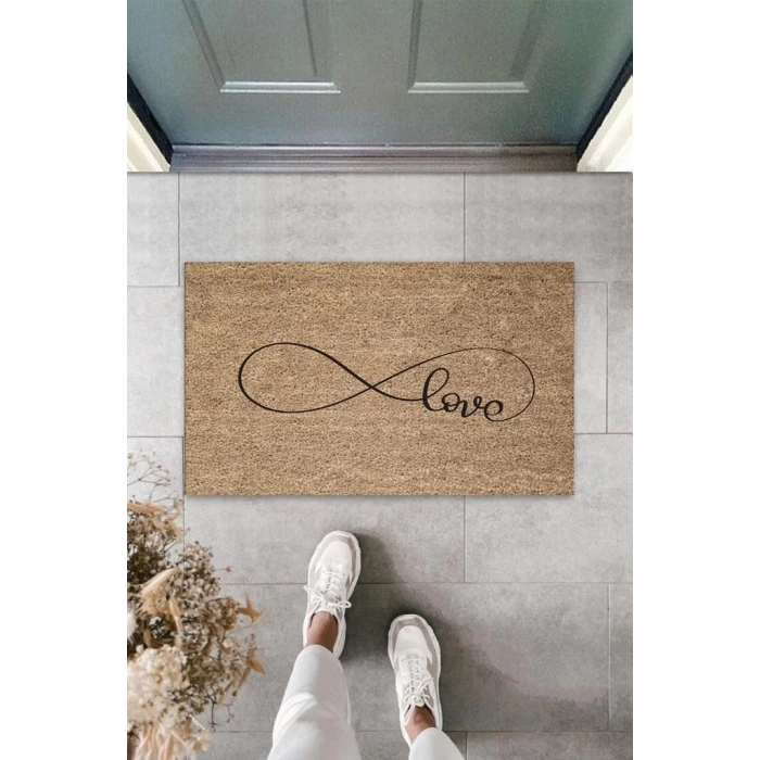 Kahverengi Kapı Önü Paspası Sonsuz Love Desen  K-3293