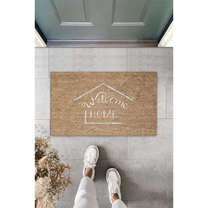 Kahverengi Kapı Önü Paspası Welcome Home Desen  K-3288
