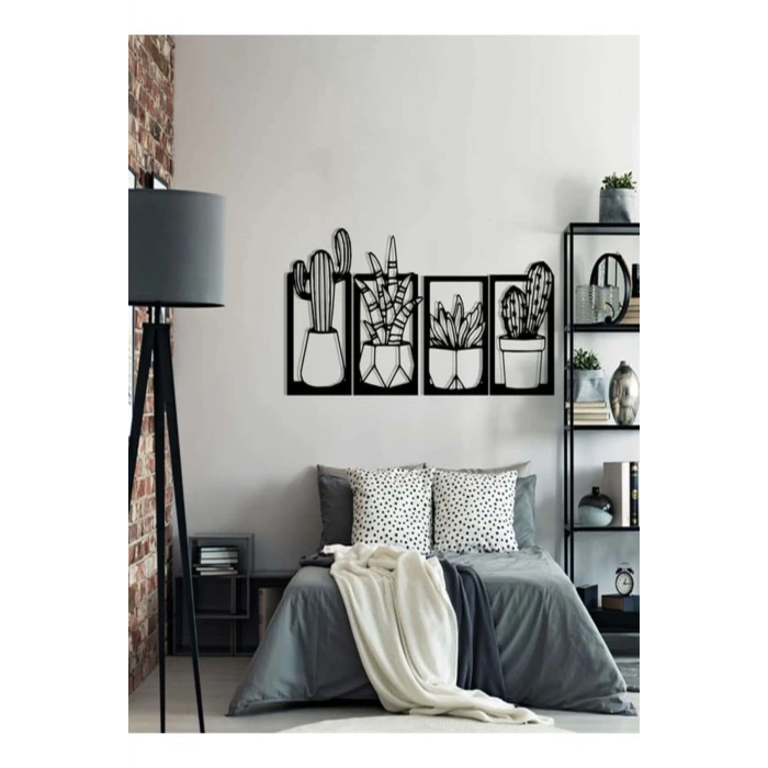 Kaktüs Çerçeve Serisi – Ahşap Duvar Dekoru (4’lü Set)