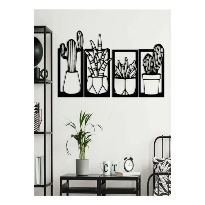 Kaktüs Çerçeve Serisi – Ahşap Duvar Dekoru (4’lü Set)