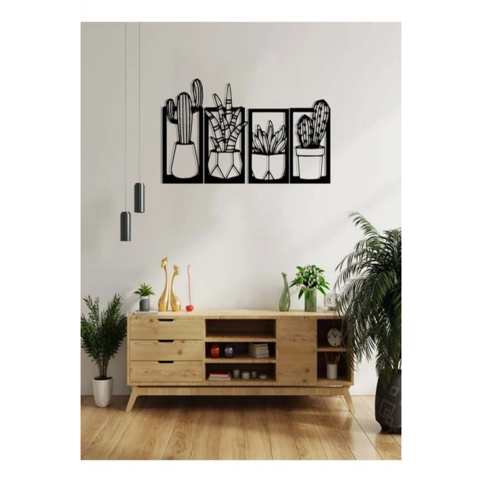 Kaktüs Çerçeve Serisi – Ahşap Duvar Dekoru (4’lü Set)