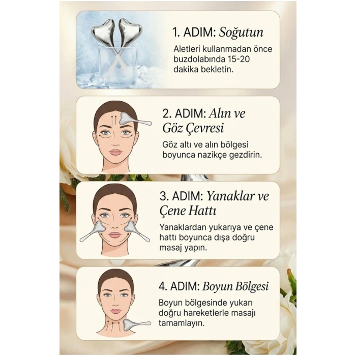 Kalp Şeklinde Soğuk Yüz Masaj Aleti - Cilt Sıkılaştırıcı ve Şişkinlik Giderici Cryo Sticks
