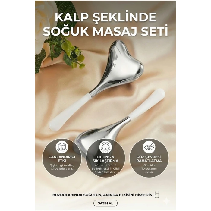 Kalp Şeklinde Soğuk Yüz Masaj Aleti - Cilt Sıkılaştırıcı ve Şişkinlik Giderici Cryo Sticks