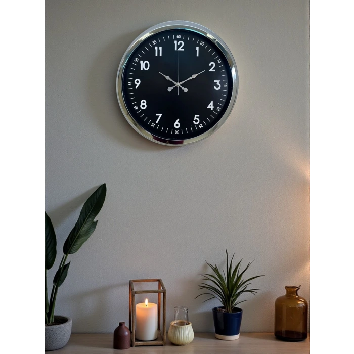 Klasik 40 Cm Krom Şık Metal Duvar Saati
