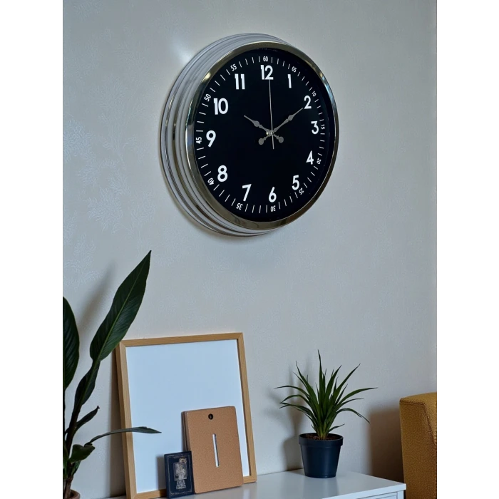 Klasik 40 Cm Krom Şık Metal Duvar Saati