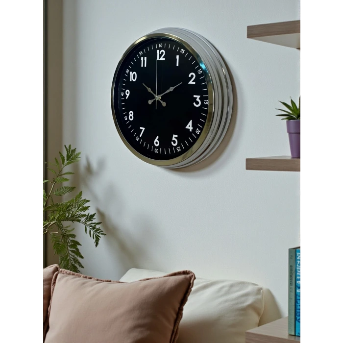 Klasik 40 Cm Krom Şık Metal Duvar Saati