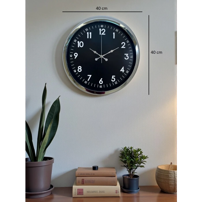 Klasik 40 Cm Krom Şık Metal Duvar Saati
