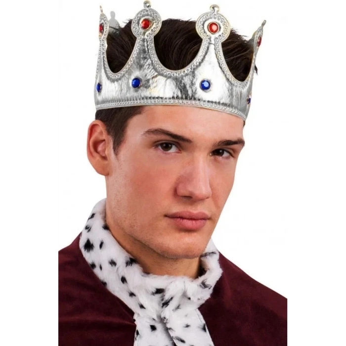 Kral Tacı Gümüş Renk Kumaş Malzeme Yetişkin Boy