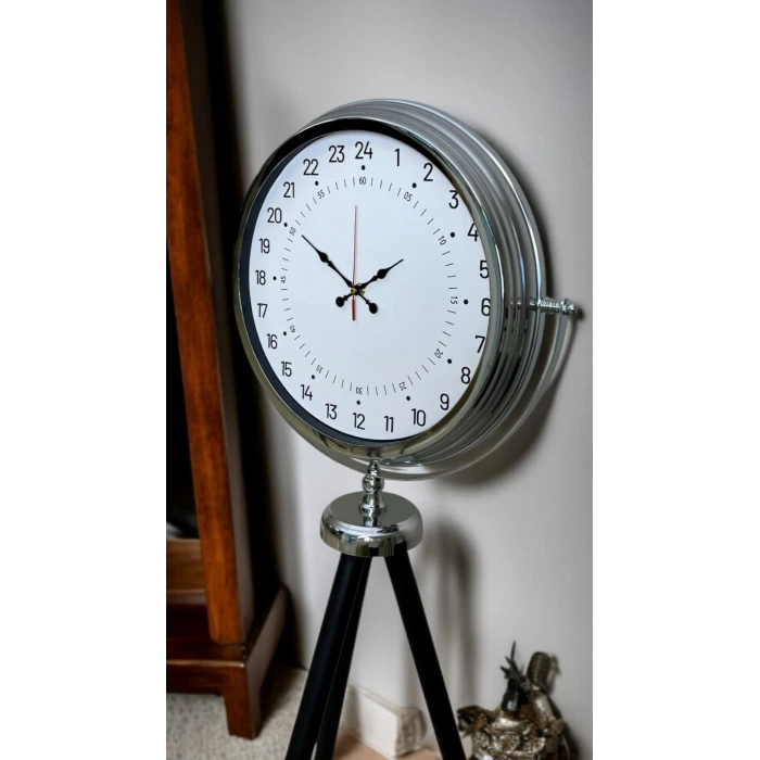 Krom 24 Saat Göstergeli Özel Tasarım Tripod Ayaklı Saat