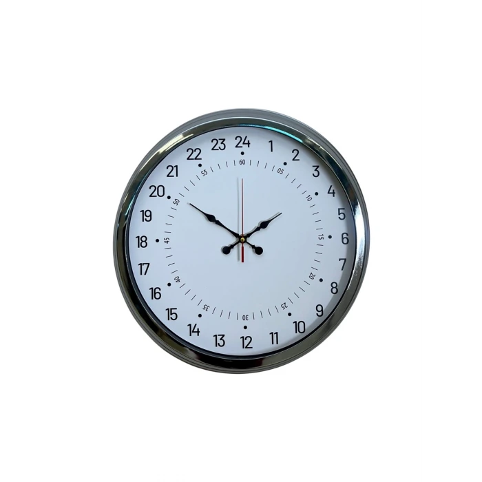 Krom 40 Cm Metal 24 Saat Göstergeli Özel Tasarım Duvar Saati