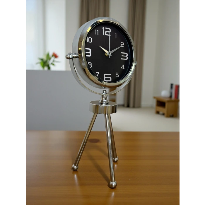 Krom Asil Üç Ayaklı Metal Masa Saati