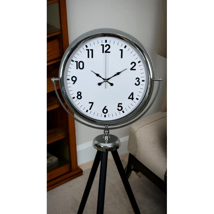 Krom Dekoratif Tasarım Tripod Ayaklı Saat