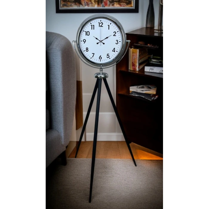 Krom Dekoratif Tasarım Tripod Ayaklı Saat