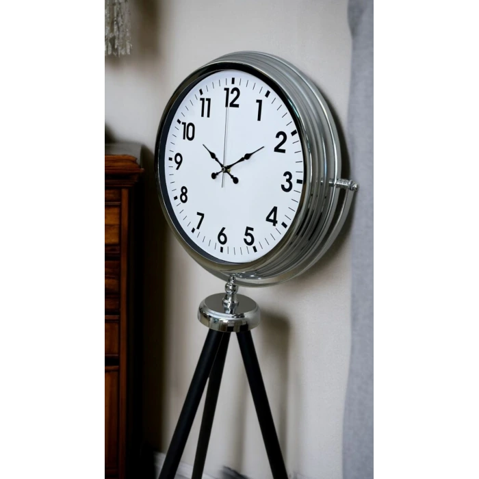 Krom Dekoratif Tasarım Tripod Ayaklı Saat