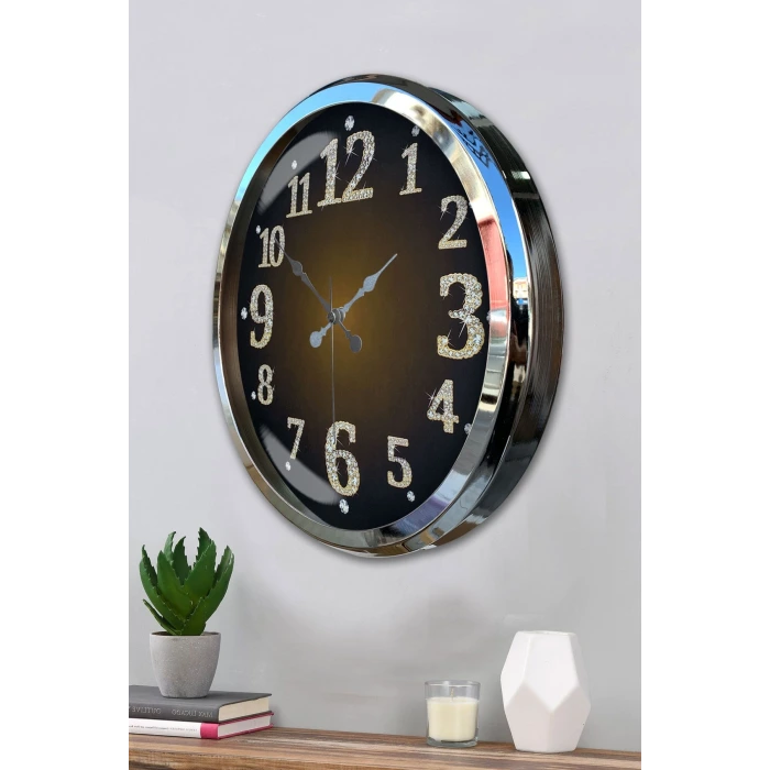 Krom Işıltılı Zaman 52 Cm Metal Duvar Saati