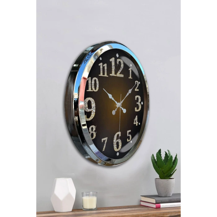 Krom Işıltılı Zaman 52 Cm Metal Duvar Saati