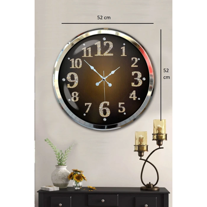 Krom Işıltılı Zaman 52 Cm Metal Duvar Saati
