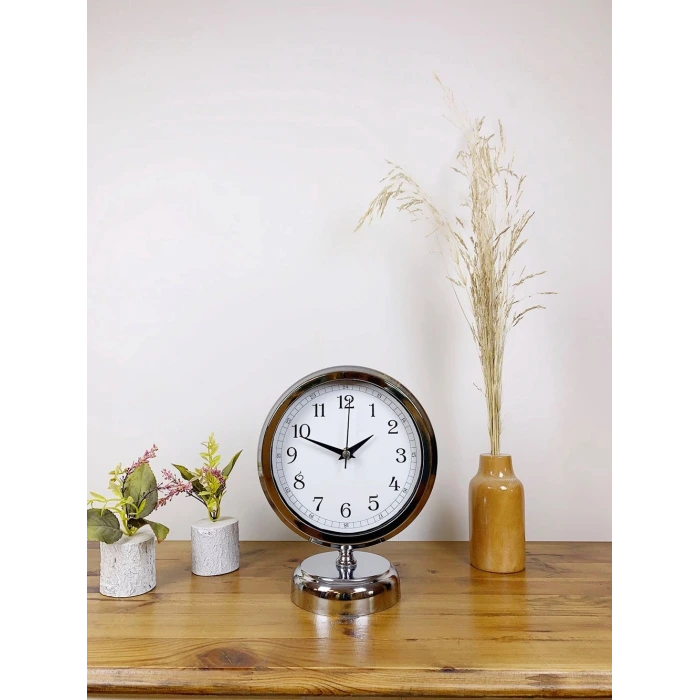 Krom Metal Dekoratif Masa Saati 25×20 cm