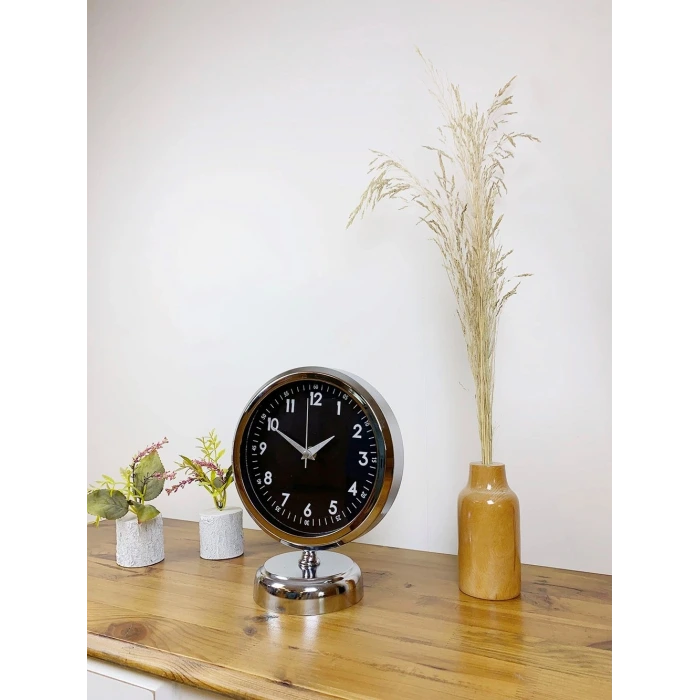 Krom Metal Gece Siyahı Masa Saati 25×20 cm