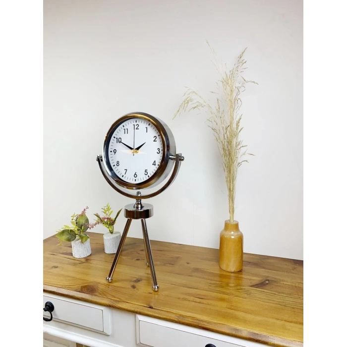 Krom Metal Mini Tripod Lüks Masa Saati 45×26 cm