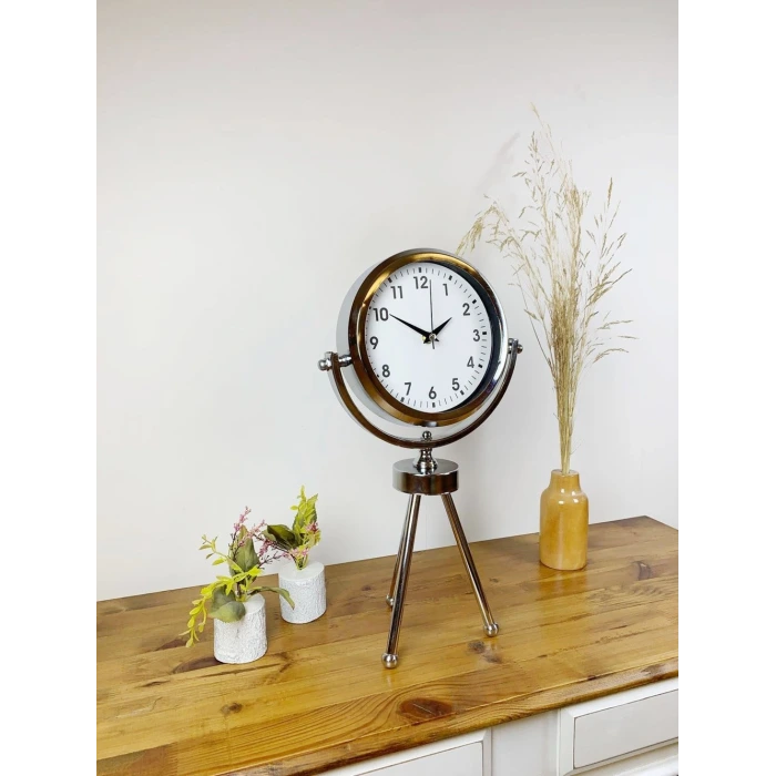 Krom Metal Mini Tripod Lüks Masa Saati 45×26 cm