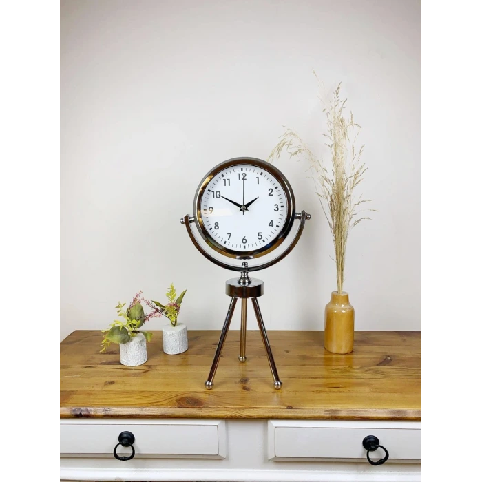 Krom Metal Mini Tripod Lüks Masa Saati 45×26 cm