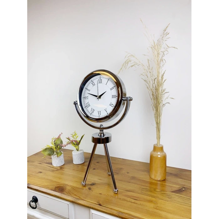 Krom Metal Mini Tripod Retro Masa Saati 45×26 cm