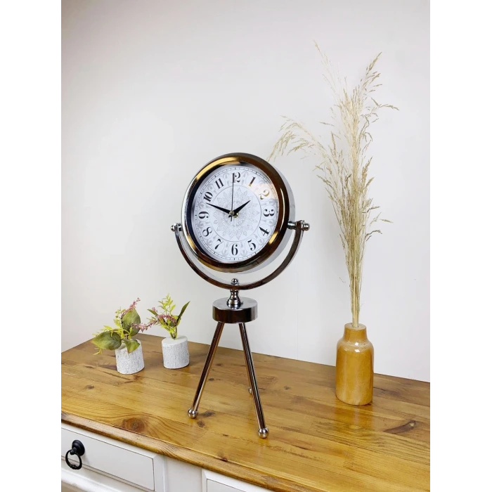 Krom Metal Mini Tripod Retro Masa Saati 45×26 cm