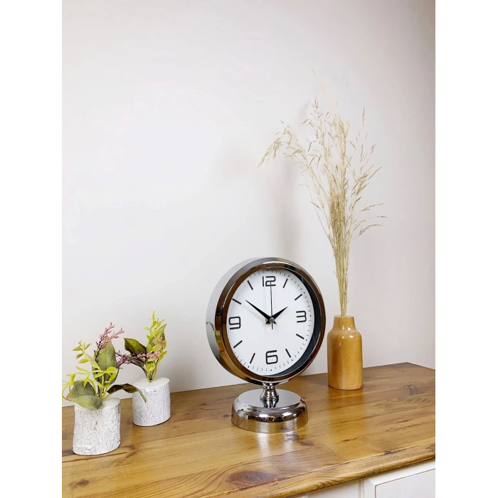 Krom Metal Modern Masa Saati 25×20 cm