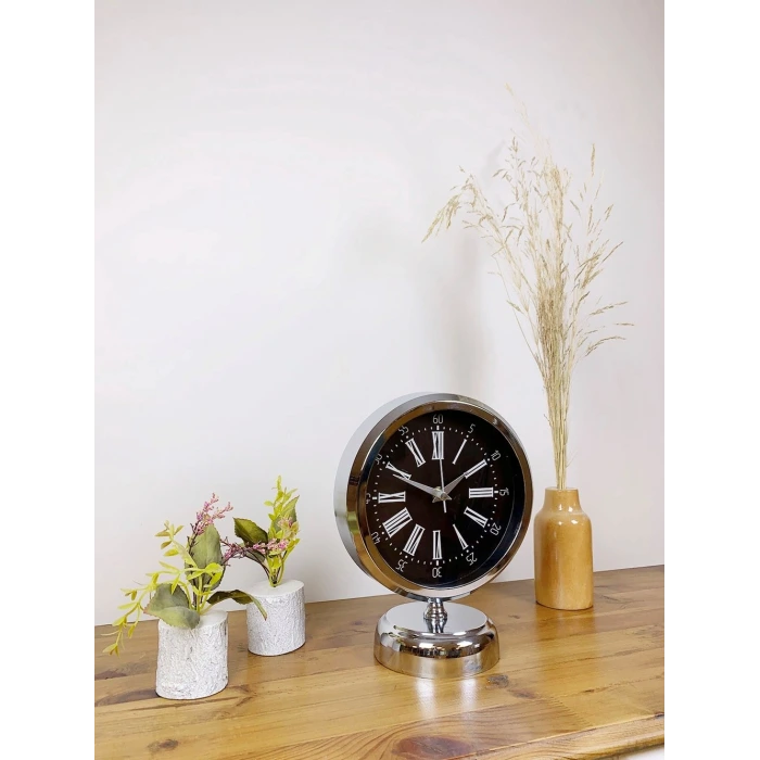 Krom Metal Roma Rakamlı Masa Saati 25×20 cm