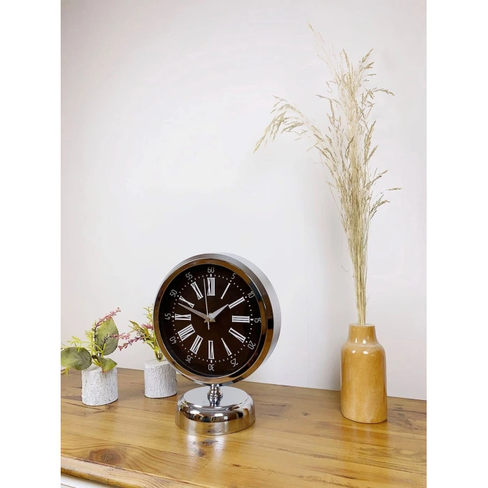 Krom Metal Roma Rakamlı Masa Saati 25×20 cm