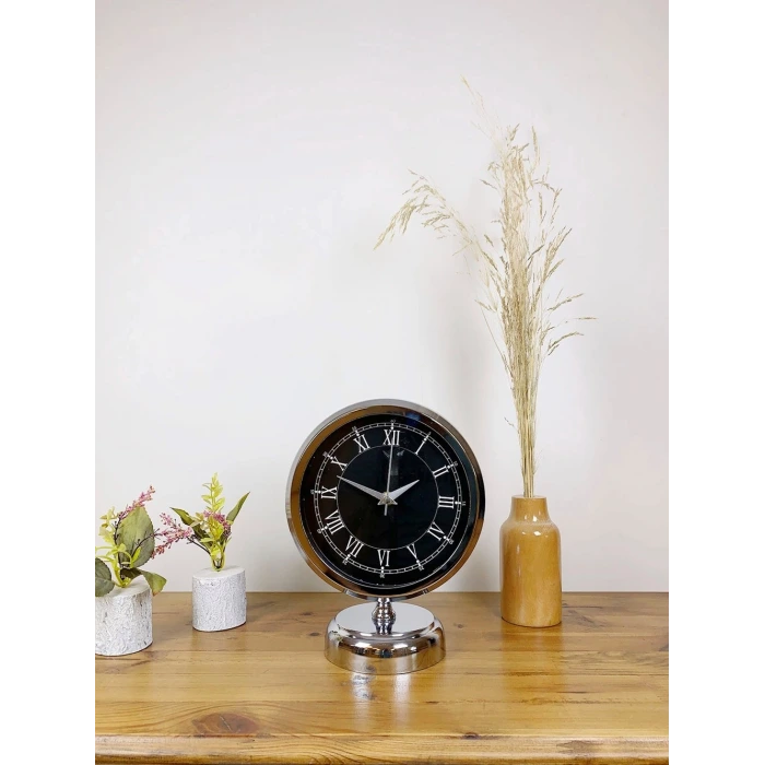 Krom Metal Siyah Retro Masa Saati 25×20 cm