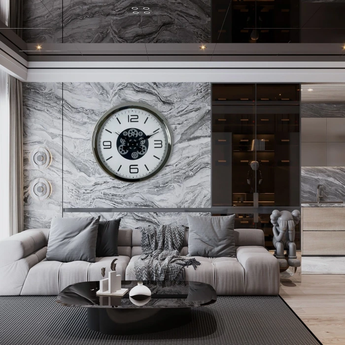 Krom Modern 60 Cm Çarklı Duvar Saati