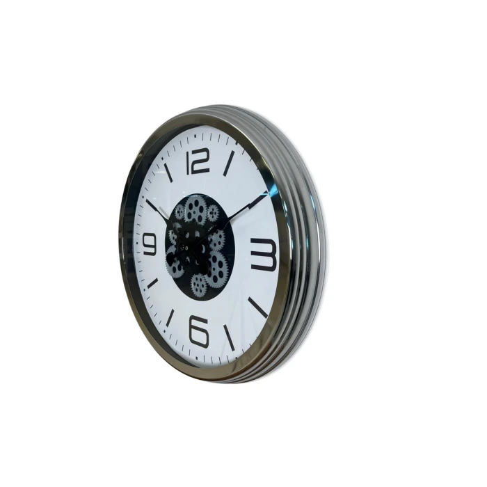 Krom Modern 60 Cm Çarklı Duvar Saati