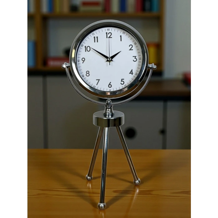 Krom Modern Classic Üç Ayaklı Metal Masa Saati