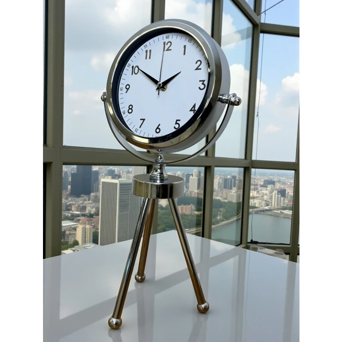 Krom Modern Classic Üç Ayaklı Metal Masa Saati