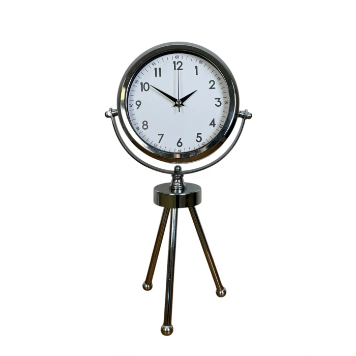 Krom Modern Classic Üç Ayaklı Metal Masa Saati