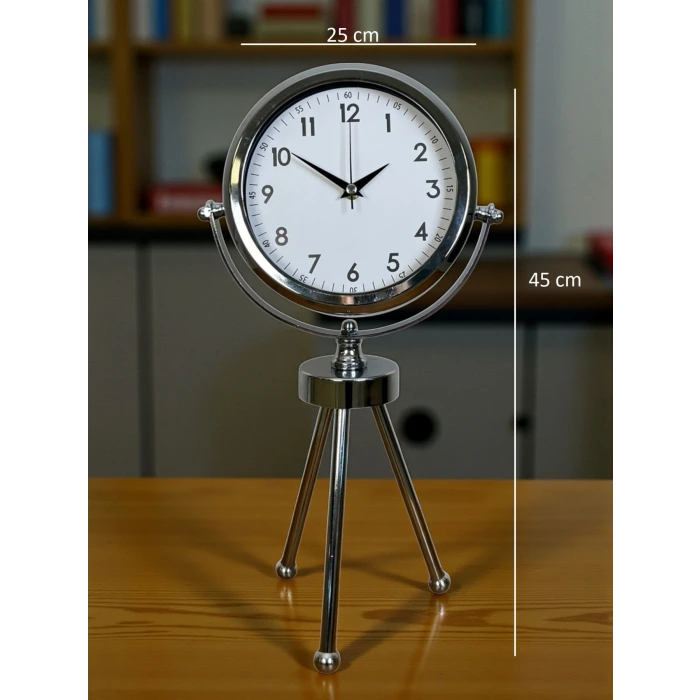 Krom Modern Classic Üç Ayaklı Metal Masa Saati