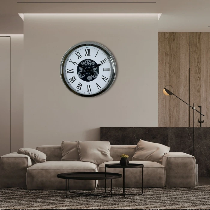 Krom Roma Rakamlı 60 Cm Çarklı Duvar Saati