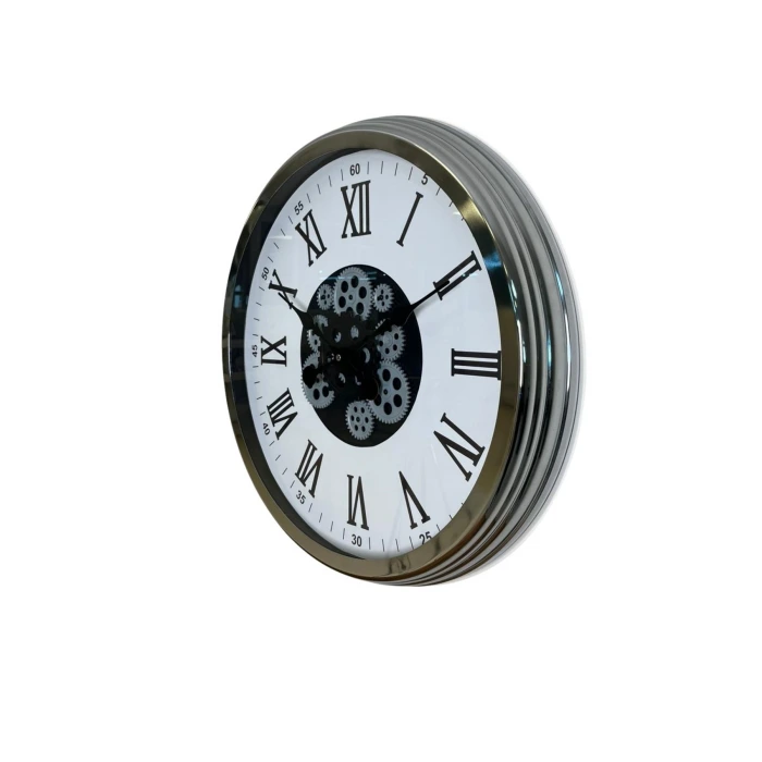 Krom Roma Rakamlı 60 Cm Çarklı Duvar Saati