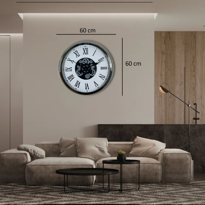 Krom Roma Rakamlı 60 Cm Çarklı Duvar Saati