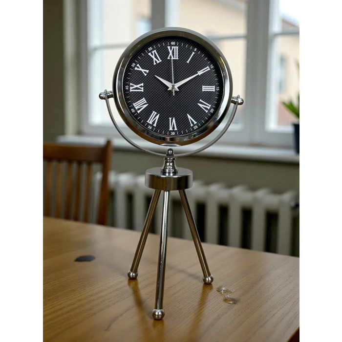 Krom Şık Üç Ayaklı Masa Saati