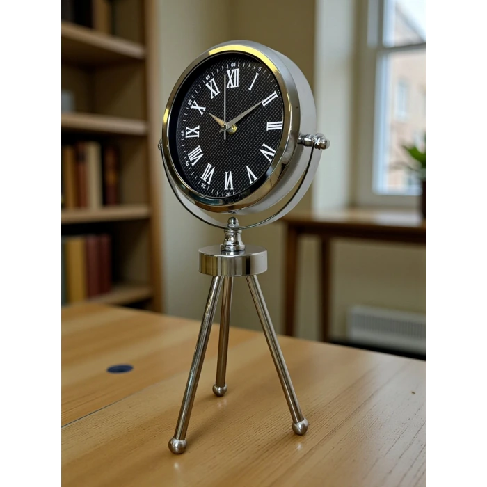 Krom Şık Üç Ayaklı Masa Saati