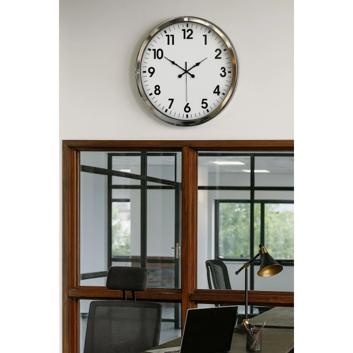 Krom Şıklık 52 Cm Metal Modern Duvar Saat
