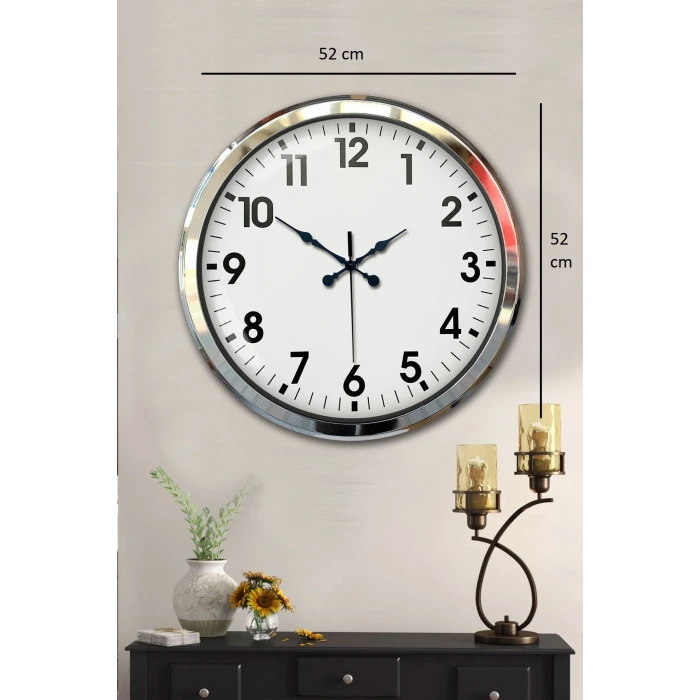 Krom Şıklık 52 Cm Metal Modern Duvar Saat
