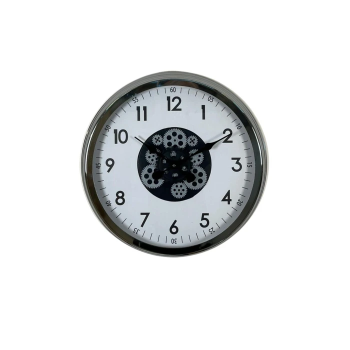 Krom Şıklık Sade 60 Cm Çarklı Duvar Saati