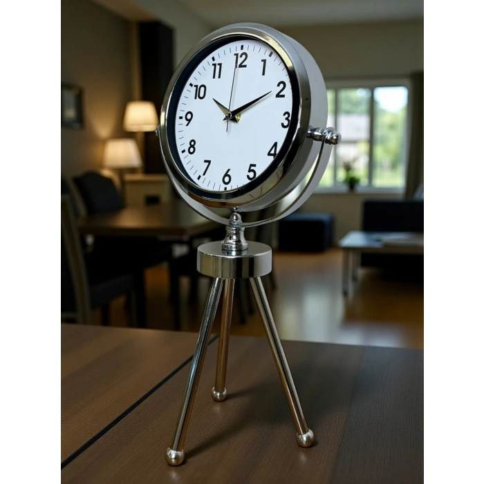Krom Zarif & Şık Üç Ayaklı Metal Masa Saati