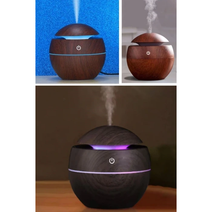 Küre Model Akasya Renk Hava Nemlendirici – Ultrasonik Soğuk Buhar Makinesi, LED Işıklı Masaüstü Oda Nemlendirici