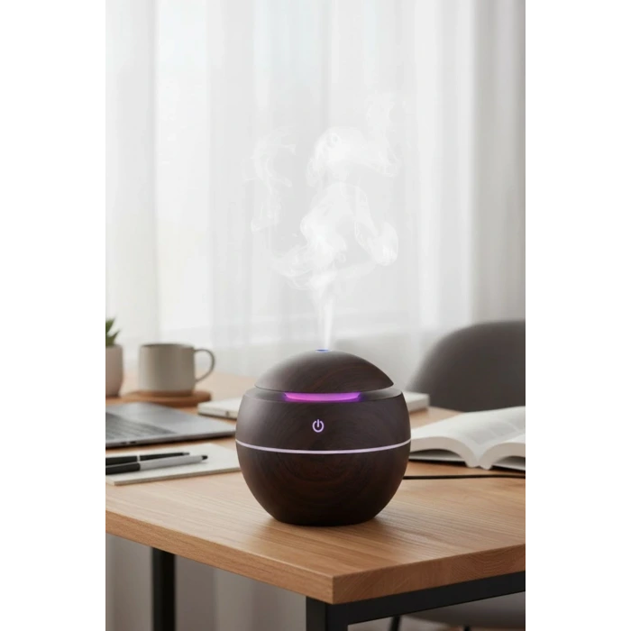 Küre Model Akasya Renk Hava Nemlendirici – Ultrasonik Soğuk Buhar Makinesi, LED Işıklı Masaüstü Oda Nemlendirici