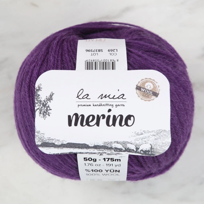La Mia Merino Patlıcan Moru El Örgü İpi - L269
